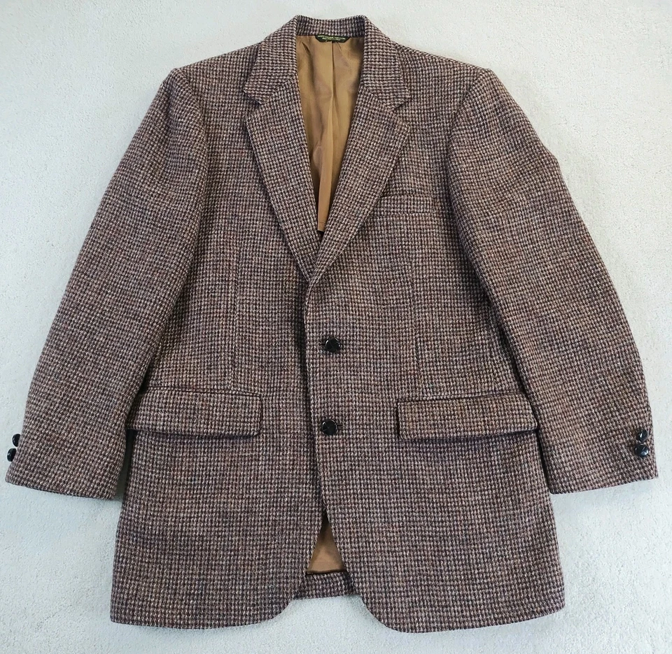 Blazer Harris Tweed Para Hombre 40S Marrón Lana Pata de Gallo 2 Botones Abrigo Deportivo EE. UU. Foto 1 de 4