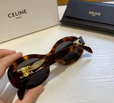 Celine Women Sunglasses CL40194U Oval Golden Logo tortoiseshell Frame Gray Lens - Image 1 of 4