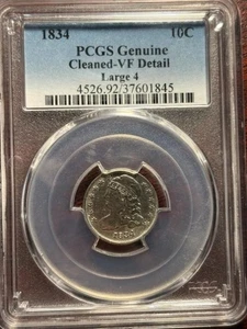 1834 Capped Bust Dime 10¢ PCGS VF Large 4 CLEANED! - Picture 1 of 6