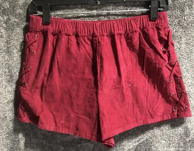 Forever 21 Shorts Womens Medium Red Corduroy Lace Up Side Elastic Waist - Image 1 of 4
