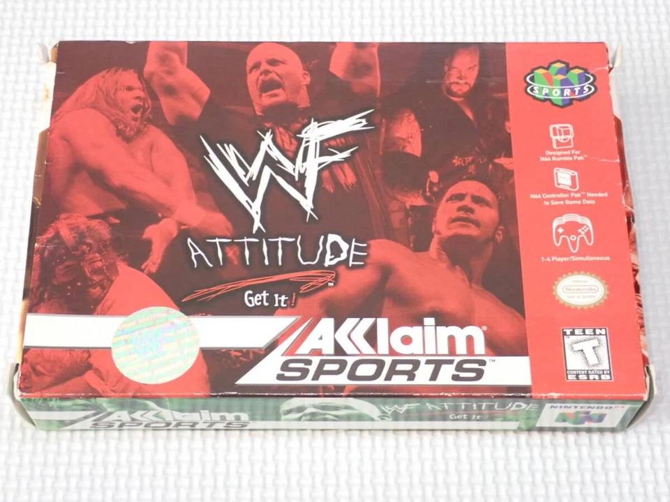 WWF ATTITUDE N64 US Version CIB Poster Cleaned Pins Nintendo 64 - Image 1 of 4