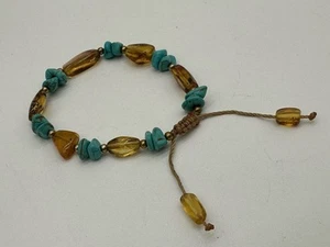 Bracciale Vintage Turchese E Ambra Miele Regolabile - Foto 1 di 4