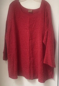 URU 100% Embossed Silk Light Weight Red Tunic Sz XL - Picture 1 of 16