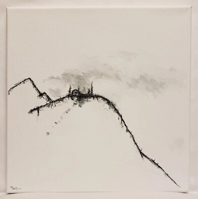 Dibujo de paisaje de tinta mínima moderno original de K.A.Davis "Soledad II" Foto 1 de 4