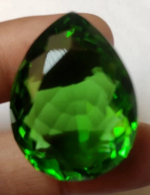 AAA+ Large Green Moldavite 73.80 Ct. Impact Tektite Pear Cut Loose Gemstone Gift - Image 1 of 4