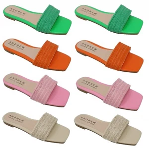 RAFFIA Open Toe Sandals Summer Holiday Mule Fashion Shoes Sizes - Picture 1 of 17