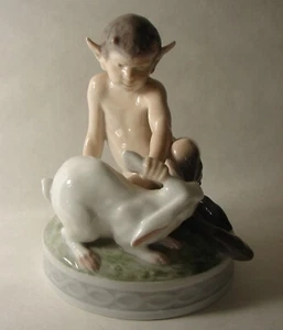Retired Royal Copenhagen Porcelain Faun With Rabbit Figurine Christian Thomsen - Picture 1 of 10