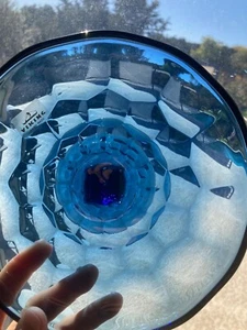 Wikinger Kunst Glas Georgische Waben Fuß Kuchenplatte oder Käseschale in Blau, 7" - Bild 1 von 4