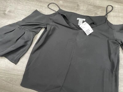 Blusa H&M Top Mujer Talla 6 Negra Manga Campana Correa Espagueti Hombro Descubierto Nueva con Etiquetas Foto 1 de 4