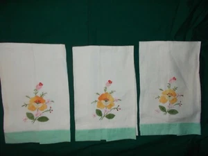 Guest towels 3 mint green edge yellow floral - Picture 1 of 1
