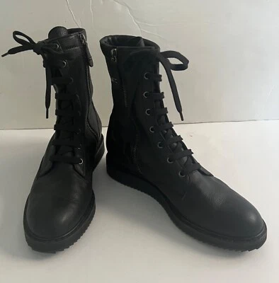 Botas de Combate Donna Karan Cuero Negro, Talla 9/40 Hechas en Italia EC Foto 1 de 4