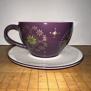 Ensemble tasse à thé et soucoupes Starbucks Holiday 2006 violet et or sarcelle étoile