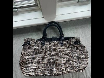 givenchy black wicker beach tote with white, beige, brown logo detailing  - Image 1 of 4