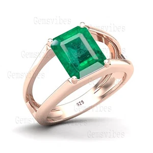 925 Sterlingsilber Smaragd Edelstein Ring Handmade Band Lab-Created Ring - Bild 1 von 5