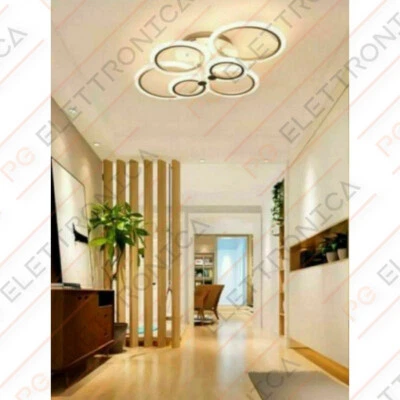 Lampadario Plafoniera LED a soffitto a sospensione moderno cerchi 51w Bianco - Immagine 1 di 2