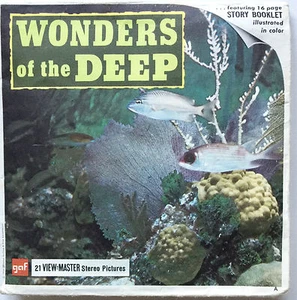 JUEGO DE 3 CARRETES GAF VIEWMASTER 1954 DE COLECCIÓN ~ WONDERS OF THE DEEP Y LIBRO LEÍDO - Imagen 1 de 2