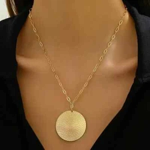 Golden Boho Round Disc Geometric Pendant Necklace Women Fashion Gift New - Picture 1 of 5