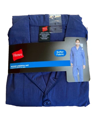 Hombre HANES Tejido Pijama Conjunto 2 Piezas PEQUEÑO S Azul Sólido Foto 1 de 4