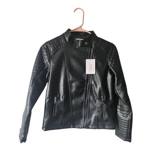 LJYH Boys Faux Leather Black Motorcycle  Jacket Full Zip & Pockets 11-12 Yrs - Picture 1 of 5