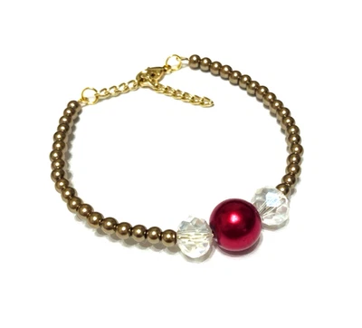 Precioso brazalete de perlas con cuentas de aspecto vintage rojo y bronce de Navidad para mujer Foto 1 de 2