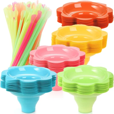 200 Pcs 4Oz Colorful Flower Snow Cone Cups with Spoon Straws, Snow Cone Bowl, Pl - Image 1 of 4