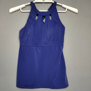 Septangle Tankini Swimsuit Top Womens 8 Blue High Neck Keyhole Padded Shelf Bra - Picture 1 of 14
