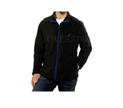 NAUTICA HOMBRE NAUTEX POLAR CREMALLERA COMPLETA CHAQUETA SUÉTER (Negro/Azul, Pequeño) Nuevo con Etiquetas Foto 1 de 1