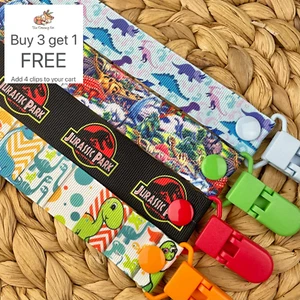 Dummy Clip - Pacifier Chain - Binky Band - Soother Holder - Dummie - Dinosaurs - Picture 1 of 10