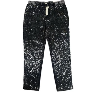 NWT Chico's Sequins And Panne Tapered Ankle Pants Black Women’s Sz 6P 99$ - Picture 1 of 12