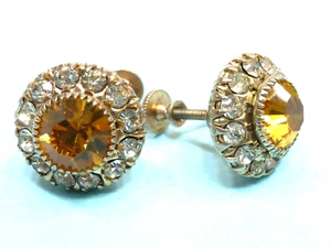 (B2) Orecchini vintage con fondello a vite colore cristallo e citrino Vargas - Foto 1 di 7