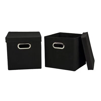 Juego de cubos de almacenamiento decorativos 341 con tapas extraíbles | Negro | Paquete de 2 Foto 1 de 3