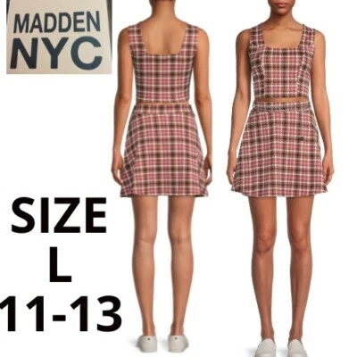Madden NYC Women's Tank Top With Chain Belt Skirt Set size L 11-13 COLOR Wood - Image 1 of 4