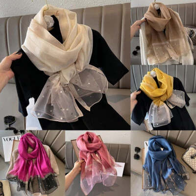Plain Solid Silk Linen Shawls Beach Sun Protection Long Scarves Pure Color ! - Image 1 of 4