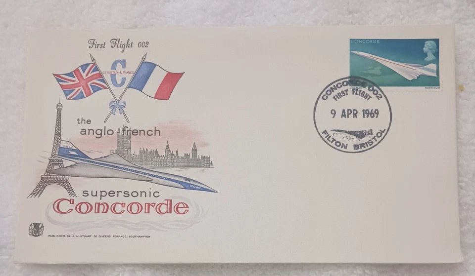 RARE ! 1969 GT BRITAIN  & FRANCE SUPERSONIC CONCORDE FIRST FLIGHT 002 - FDC - VF - Image 1 of 1