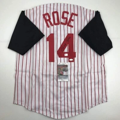 Autographed/Signed PETE ROSE Cincinnati Pinstripe Baseball Jersey JSA COA Auto - Image 1 of 4