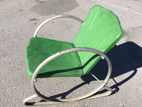 Antique 1930's Ring a Rock Pressed Steel Childs Rocking Chair.  Very cool! Cover