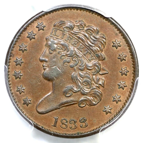 1833 C-1 R-1 PCGS AU 53 Classic Head Half Cent Coin 1/2c Cover