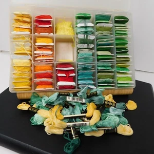 DMC Floss Thread Embroidery Cross Stitch Darice Case Green Yellow Orange Red - Picture 1 of 10