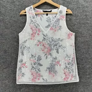White House Black Market Top Women S Small White Floral Sleeveless Sequin V Neck - Picture 1 of 11