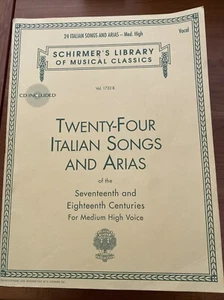 Twenty Four Italian Songs and Arias Book Schirmer Medium High Voice #1722-B - Picture 1 of 3