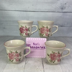 Set 4 tazze piatte Gibson Roseland 856183 rosa rosa e fiori orlo gres 8 oz - Foto 1 di 13