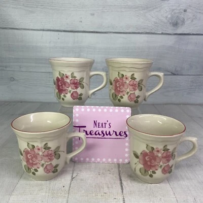 Gibson ROSELAND 856183 Rosa Rosa y Borde Flores Gres 8oz Juego de 4 Tazas Planas Foto 1 de 4