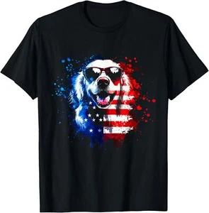 Patriotic Golden Retriever American Flag 4th Of July Dog T-Shirt S-5XL - Picture 1 of 5