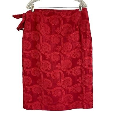 Falda envolvente Talbots Petites 14P seda/lino/algodón rojo jacquard hasta la rodilla forrada Foto 1 de 4