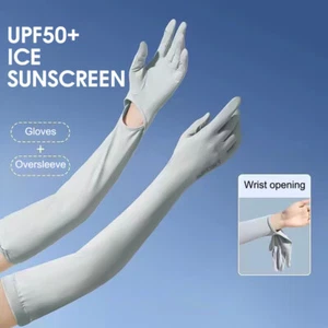 UPF50+ Sunscreen Women Summer UV Protection Long Elbow Ice Silk Gloves Riding - Picture 1 of 18