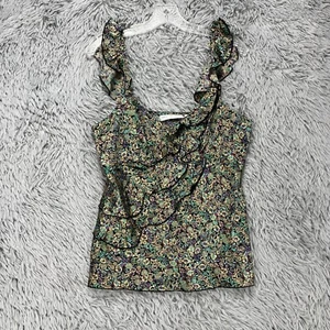 Camiseta sin mangas Dana Buchman de seda para mujer 10 coloridos volantes florales boho caprichoso años 90 - Imagen 1 de 10