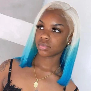 Blue Blond Ombre Lace Front Wigs Synthetic  Wigs for Women Party Wigs - Picture 1 of 7