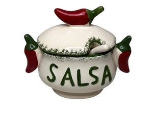 Salsa Server Pot Red Hot Chili Peppers With Spoon Vintage 1993 ABC DISTRIBUTING - Picture 1 of 5