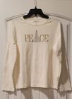 Croft & Barrow Christmas Tee Peace Spell-Out Silver Tree Ls Pullover Top