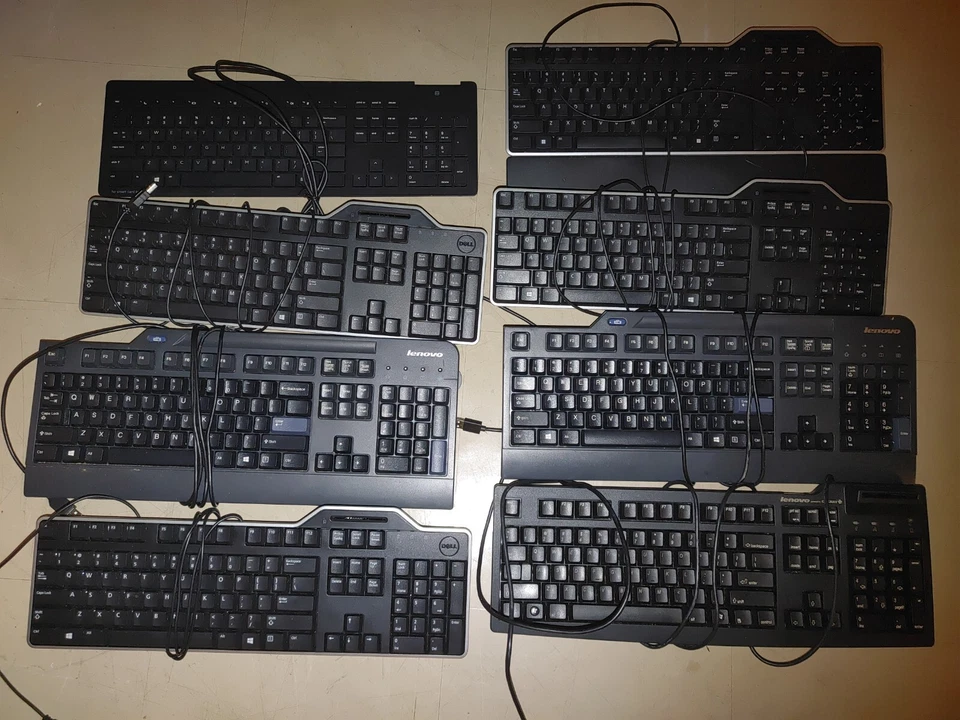 Lot Of 8 Various HP Lenovo Dell Smartcard CCID USB Wired Keyboards - Image 1 of 1